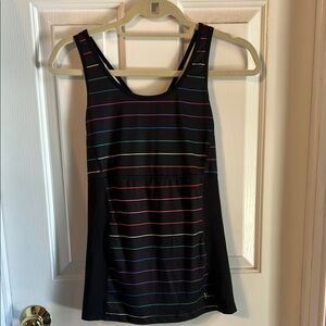 Danskin Now Black Tank Top with Multicolor Stripes